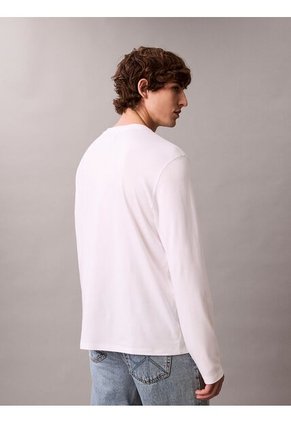Camiseta Blanca Manga Larga De Algodón Supima Interlock Calvin Klein