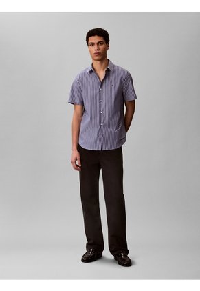 Camisa Azul Stretch A Rayas De Manga Corta Calvin Klein