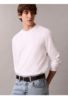 Camiseta Blanca Manga Larga De Algodón Supima Interlock Calvin Klein