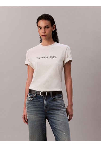 Camiseta Blanca Clásica Con Logo Estampado Calvin Klein