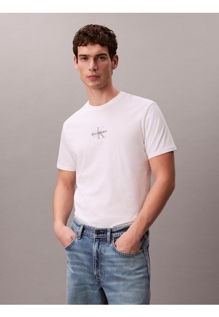 Camiseta Blanca Con Gráfico Estampado Micro Monologo Calvin Klein
