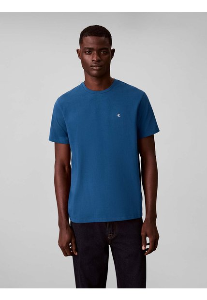 Camiseta Azul Con Micro Monograma Bordado Calvin Klein