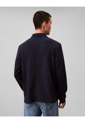 Polo Azul De Manga Larga Con Tejido Sacos / Saco Tejido Grueso Aterciopelado Calvin Klein