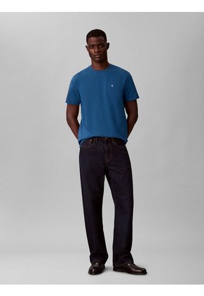 Camiseta Azul Con Micro Monograma Bordado Calvin Klein