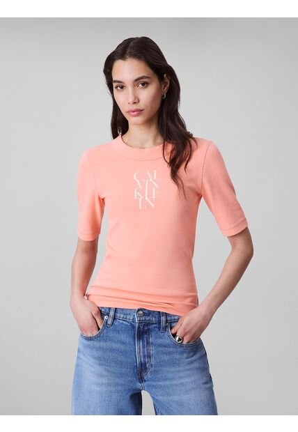 Camiseta Beige De Algodón Con Logotipo Calvin Klein
