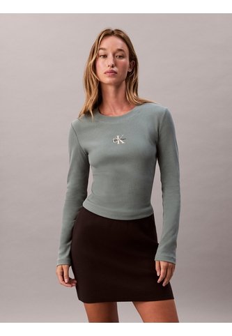 Camiseta Verde Manga Larga Ajustada Con Monograma Calvin Klein Calvin Klein