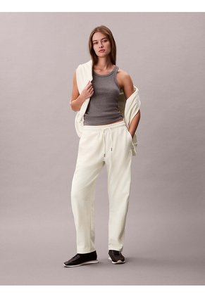 Pantalón Beige Barrel De Terry Premium Con Monograma Calvin Klein