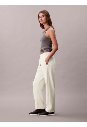 Pantalón Beige Barrel De Terry Premium Con Monograma Calvin Klein
