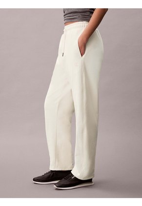 Pantalón Beige Barrel De Terry Premium Con Monograma Calvin Klein