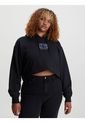 Buzo Negro Con Gorro Cropped Oversized Logo Para Mujer Calvin Klein de Calvin Klein
