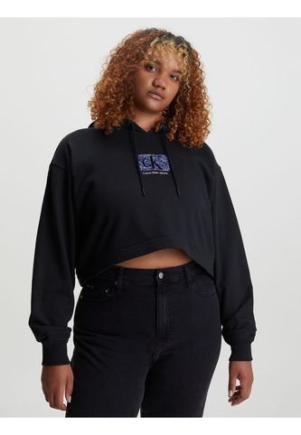 Buzo Negro Con Gorro Cropped Oversized Logo Para Mujer Calvin Klein Calvin Klein