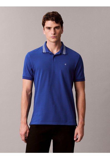 Polo Azul De Piqué Con Ribetes En Contraste Calvin Klein