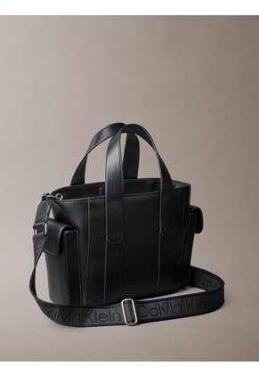 Tote Negro Bag Pequeño De Jacquard Con Logo Calvin Klein