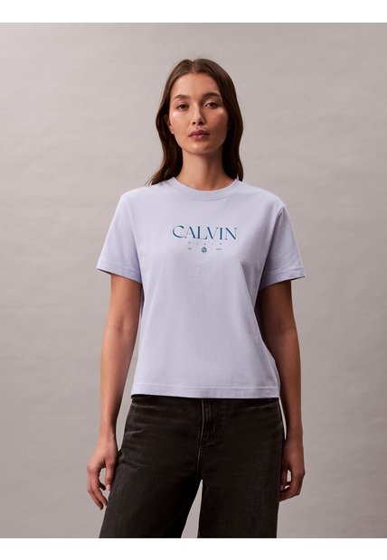 Camiseta Gris De Corte Clásico Con Gráfico Calvin Klein
