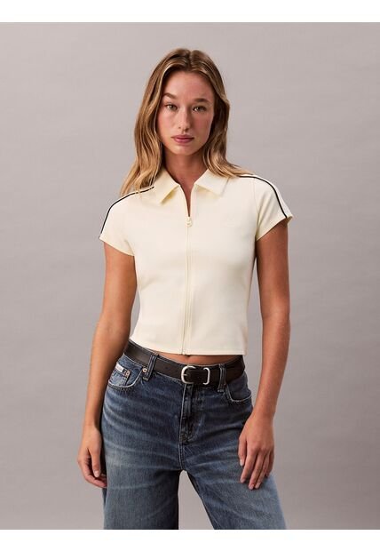 Polo Amarillo De Punto Milano Ajustado Con Cremallera Calvin Klein