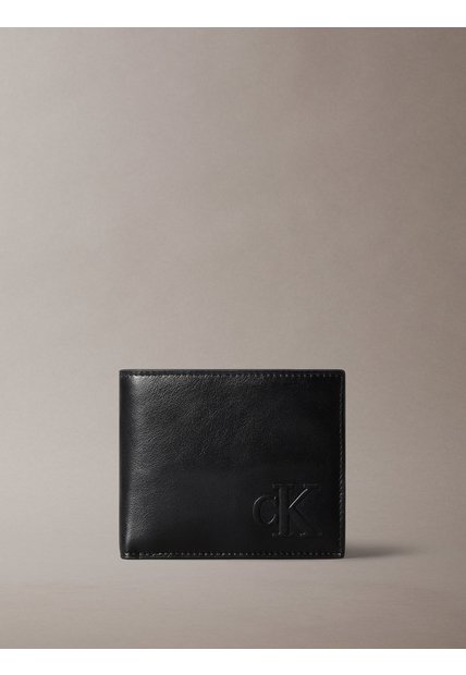 Billetera Negra Billfold De Cuero Con Logo Calvin Klein