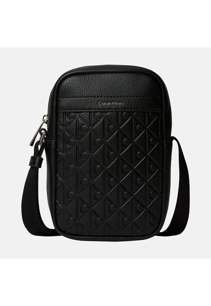 Bolso Negro Reporter Slim Con Grabado Integral De Monograma Calvin Klein