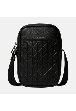 Bolso Negro Reporter Slim Con Grabado Integral De Monograma Calvin Klein