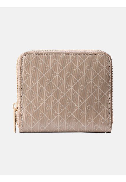 Billetera Beige Cuadrada Con Cremallera Y Monograma Calvin Klein