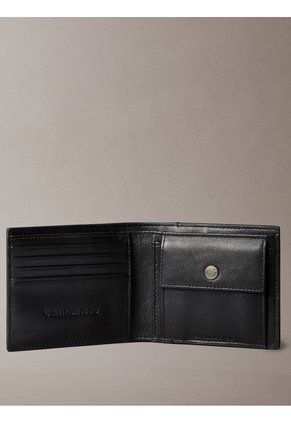 Billetera Negra Billfold De Cuero Con Logo Calvin Klein