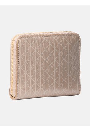 Billetera Beige Cuadrada Con Cremallera Y Monograma Calvin Klein