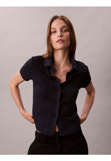 Polo Azul De Jacquard De Logo Y Cierre De Botones Calvin Klein