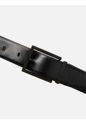 Cinturón Negro De Cuero Liso Con Hebilla Cuadrada 32 Mm Calvin Klein