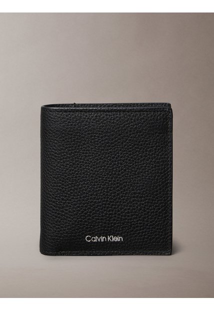 Billetera Negra De Plegado Triple Con Logo Grabado Y Tarjetero Calvin Klein
