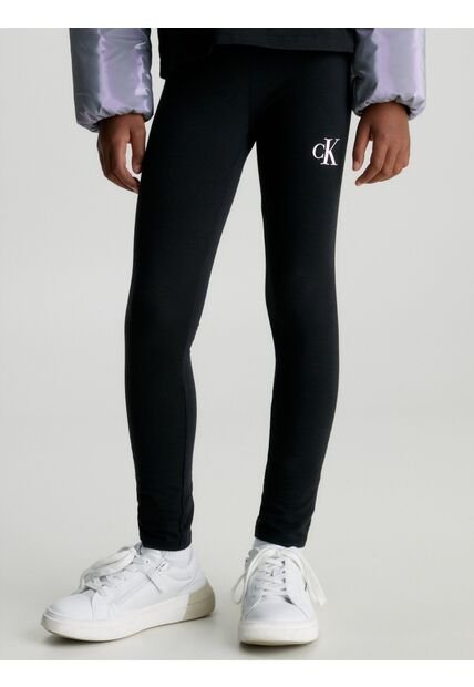 Leggings Negro De Algodón Con Monograma Calvin Klein