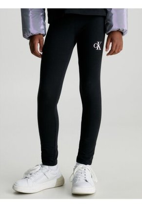 Leggings Negro De Algodón Con Monograma Calvin Klein