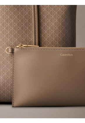 Bolso Beige Tote Pequeño Con Logo Monograma Con Bolsito Calvin Klein