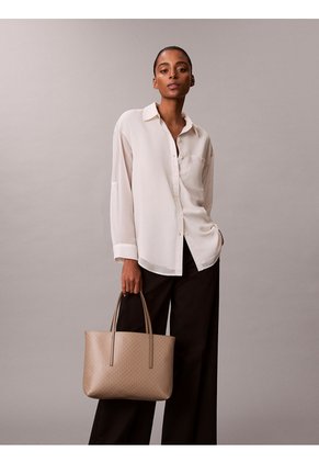 Bolso Beige Tote Pequeño Con Logo Monograma Con Bolsito Calvin Klein