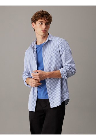 Camisa Celeste Elástica A Rayas De Popelina Calvin Klein Calvin Klein
