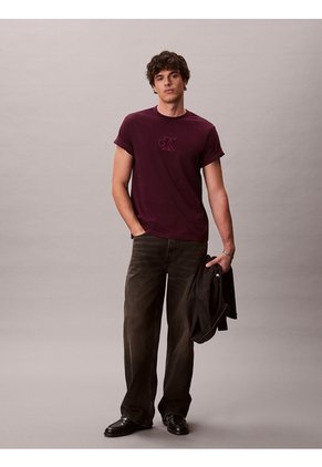 Camiseta Roja De Manga Corta Con Monograma Estampado Calvin Klein