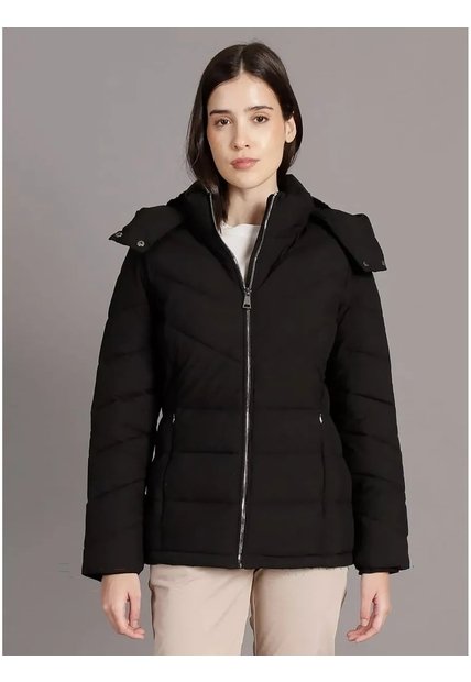 Chaqueta Negra Puffer Con Capota Calvin Klein