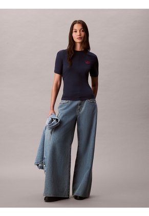 Camiseta Azul De Manga Corta Con Logo Estampado Manuscrito Calvin Klein