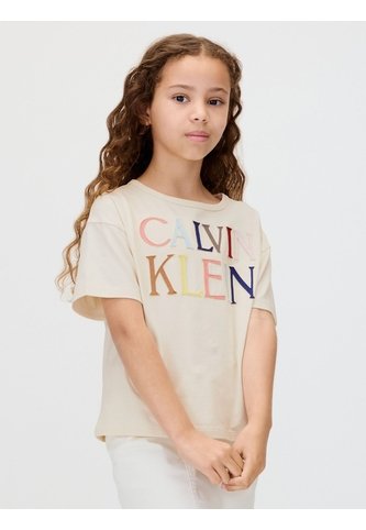 Camiseta Blanca Para Niña De Manga Corta Con Logo Bordado Multicolor Calvin Klein Calvin Klein