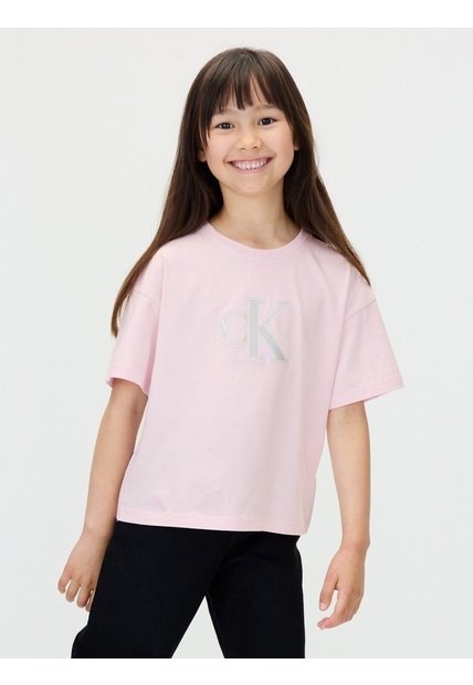 Camiseta Morado Para Niña Corta Con Monograma Con Acabado Brillante Calvin Klein