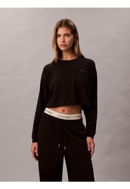 Saco Negro De Estar En Casa Cropped Con Logo Calvin Klein