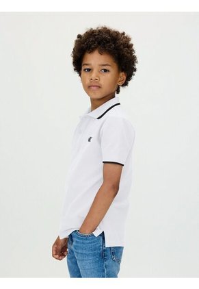 Polo Blanco Regular Con Ribetes A Contraste Calvin Klein