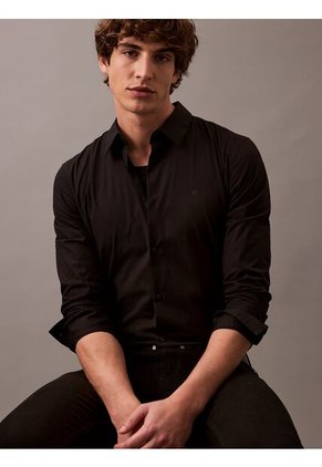 Camisa Negra Slim Fit Elástica De Manga Larga Calvin Klein