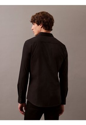Camisa Negra Slim Fit Elástica De Manga Larga Calvin Klein