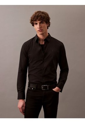 Camisa Negra Slim Fit Elástica De Manga Larga Calvin Klein