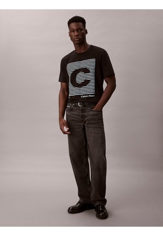 Camiseta Negra De Manga Corta Con Estampado Gráfico A Rayas Calvin Klein Calvin Klein