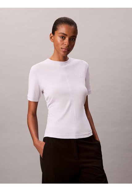 Camiseta Blanca De Manga Corta Con Logo Estampado Manuscrito Calvin Klein