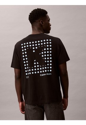 Camiseta Negra De Manga Corta Con Estampado Gráfico A Rayas Calvin Klein