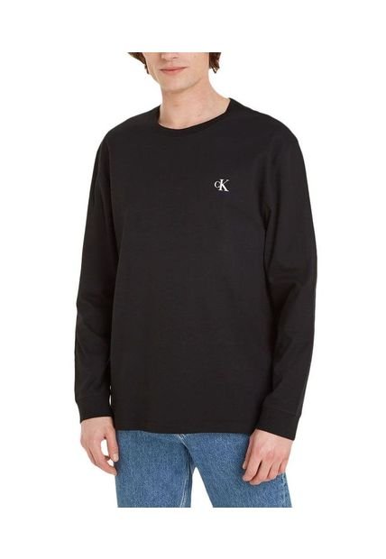 Camibuzo Negro Con Logotipo Bordado Para Hombre Calvin Klein