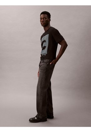 Camiseta Negra De Manga Corta Con Estampado Gráfico A Rayas Calvin Klein