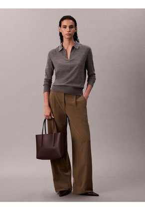 Bolso Café Tote Pequeño Con Logo En Lámina Metálica Calvin Klein