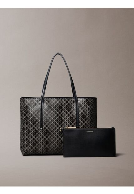 Bolso Negro Tote Pequeño Con Logo Monograma Con Bolsito Calvin Klein